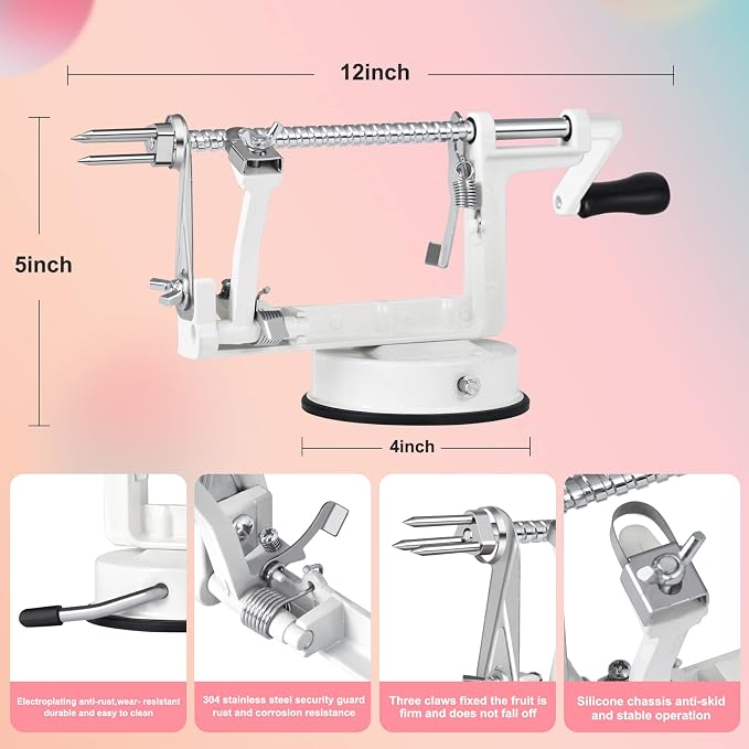 Apple Peeler, Slicer Corer Potato Peelers 3 In 1, Stainless Steel Heavy Duty - Image 2