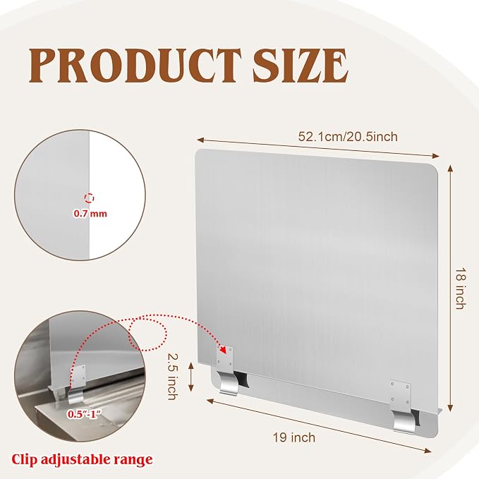 Ferraycle 2 Pack 20-1/2" W x 18" H 304 Stainless Steel Fryer Splash Guard - Image 2