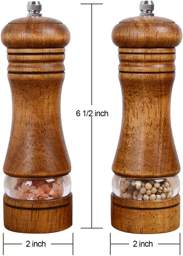 Haomacro Wood Salt and Pepper Grinder Mills Set, Classic Manual Pepper Grinder - Image 8
