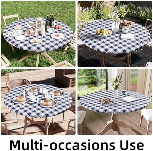Smiry 36"-44" Picnic Table Cloth, Flannel Backed Vinyl Fitted