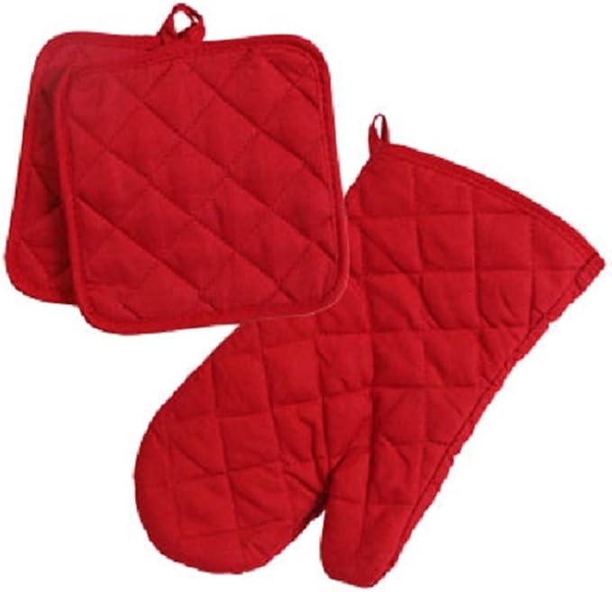 Home Collection Red 3pc Set Oven Mitt & Potholders by Home
