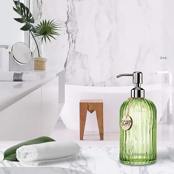 JASAI 18 Oz Vertical Striped Green Soap Dispenser - Image 4