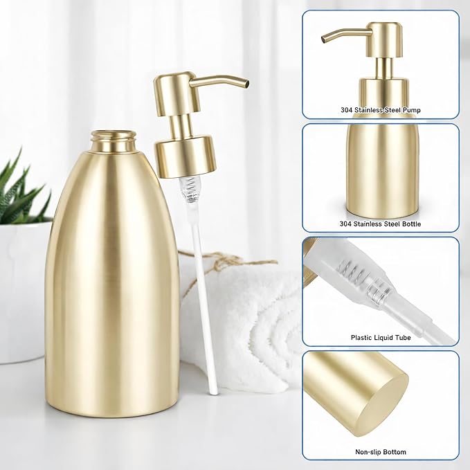 304 Stainless Steel Soap Dispenser 16oz Rust-Proof Liquid Soap Pump Bottle - Image 3