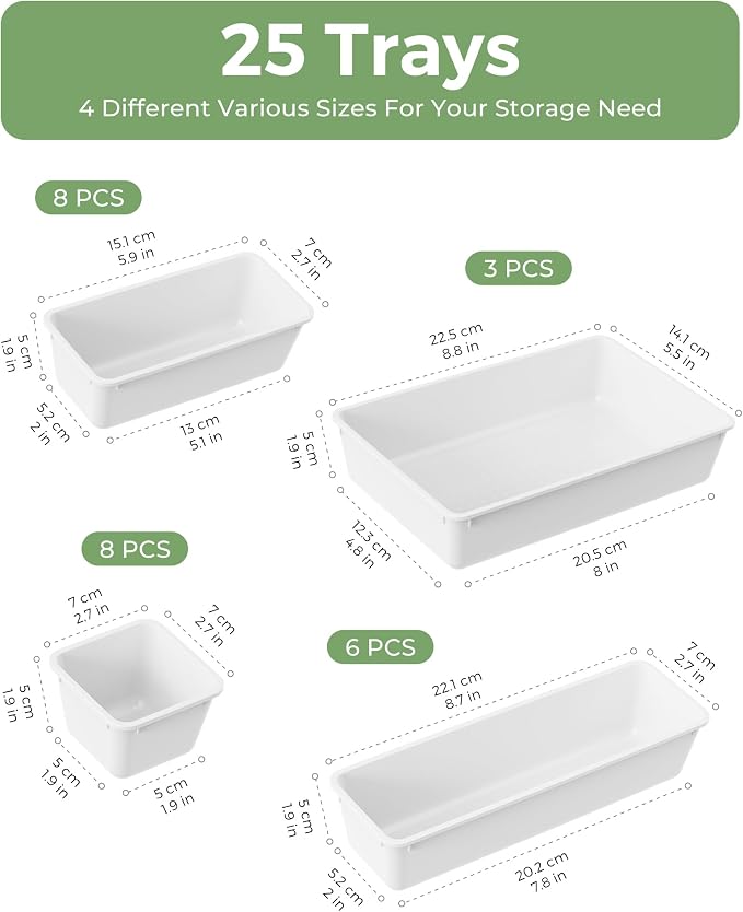 BiuLeon 25 PCS Plastic Drawer Organizers Set, 4-Sizes Vanity and Makeup - Image 2