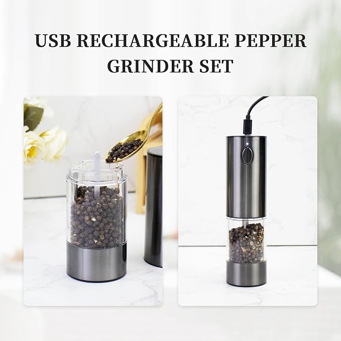 Electric Salt and Pepper Grinder Set, Upgraded Larger Capacity Stainless Steel - Image 7