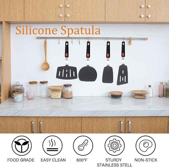 Silicone Spatula Turner Set of 4, Wiztoynia 600°F Heat Resistant Cooking - Image 2