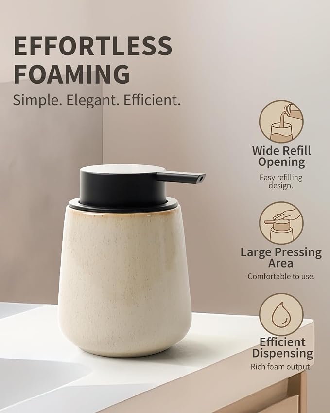 Bosilunlife Ceramic Foaming Soap Dispenser - 12Oz Bathroom Countertop Kitchen - Image 4