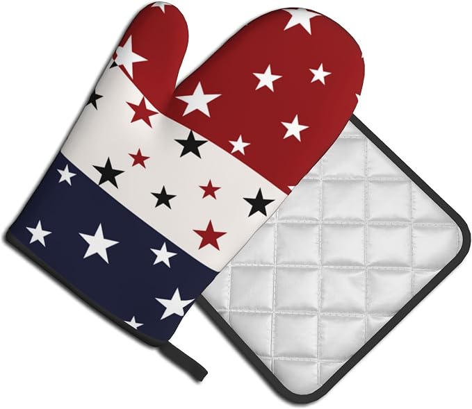 Red White and Blue Oven Mitts and Pot Holders Sets Patriotic American Flag - Image 2