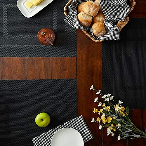 DII Vinyl Tabletop Collection, Placemat Set, 13x17.25, Black, 6 Piece