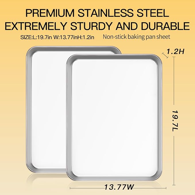 Commercial Quality Baking Sheet Pan Set, Natural Stainless Steel Cookie Sheet - Image 2