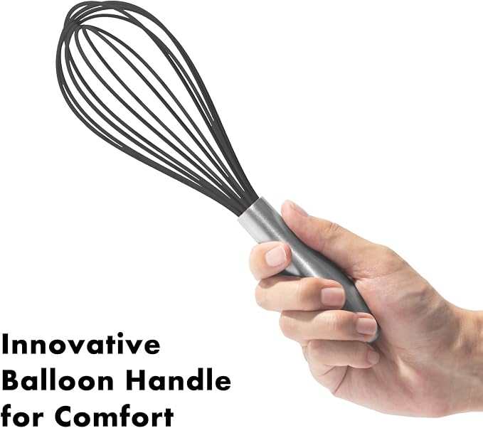 OYV 10-Inch Black Silicone Whisk, Heat Resistant 480°F Kitchen Whisk - Image 3