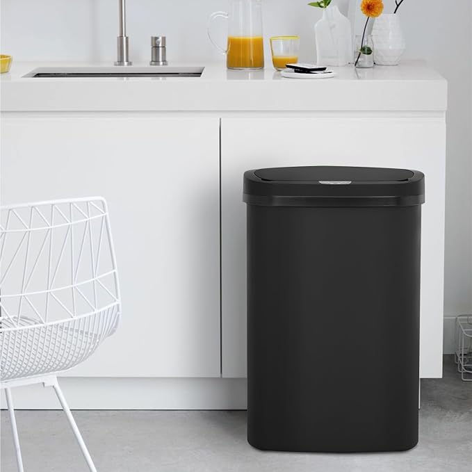 BestOffice Black Plastic Touch Free High-Capacity Garbage Can - Image 2