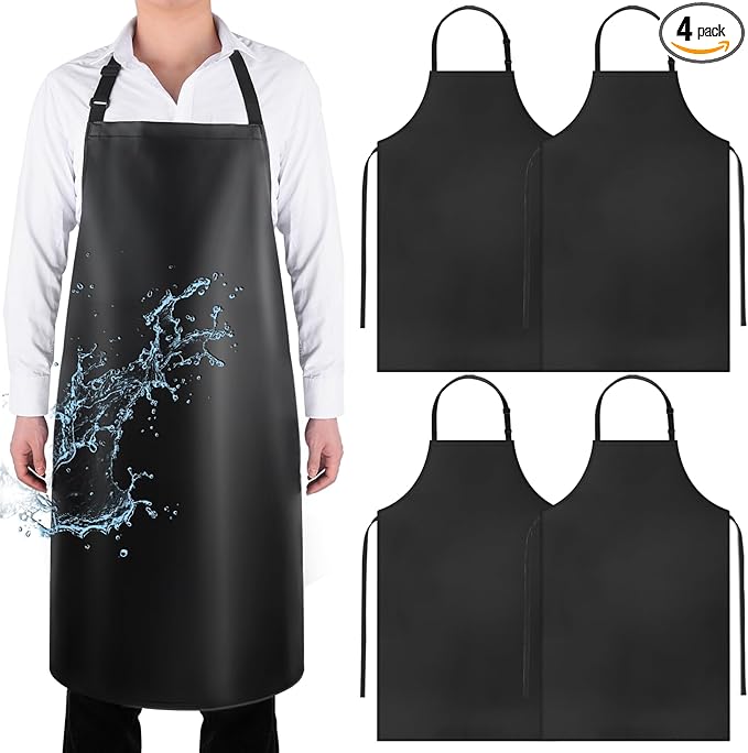 Gotega 4 Pack Waterproof Rubber PVC Apron Adjustable Dishwasher Apron-Women Men by Gotega