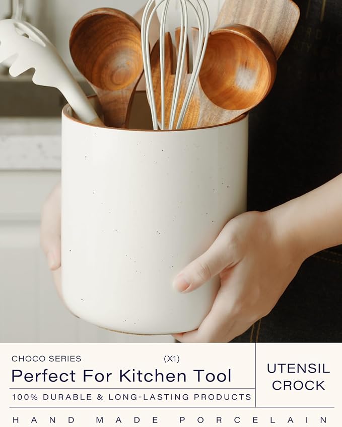 getstar Large Utensil Holder for Kitchen Counter, 7.2" Vintage Ceramic Utensils - Image 4