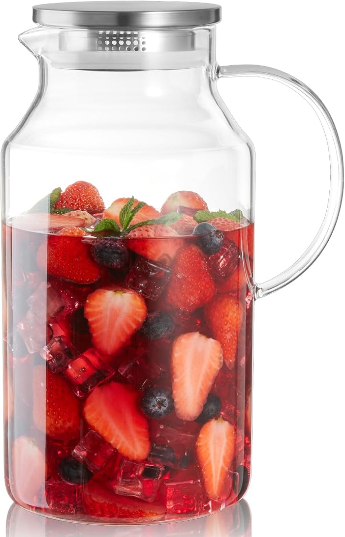 1 Gallon Glass Pitcher with Lid and Handle, Glass Water Carafe by Unknown