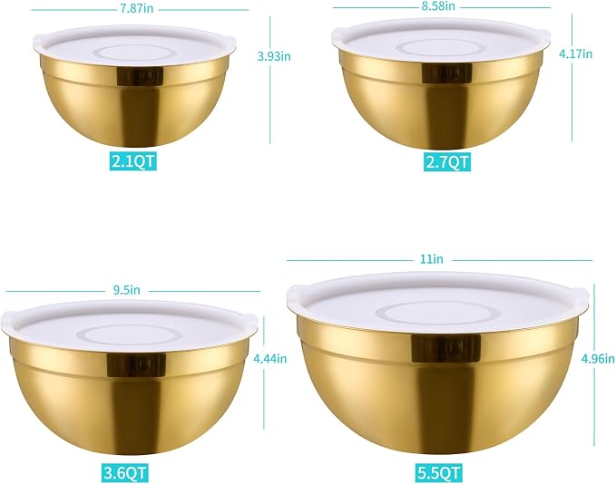 4 Piece Gold Mixing Bowls With Lids - Image 2