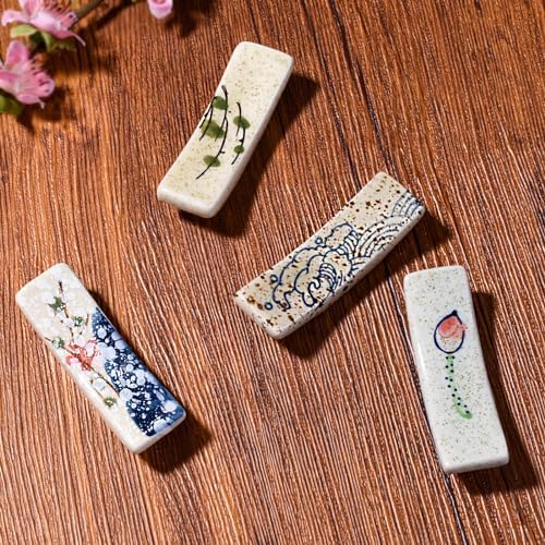 Japanese Chopstick Rest Set of 4, Ceramic Curved shape Retro Spoon