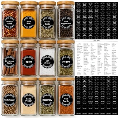 665 Spice Labels Book with A-Z Index, Black Round Pantry Stickers
