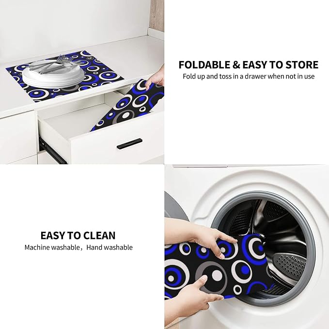 Blue Black White Geometric Circle Dish Drying Mat - Image 8
