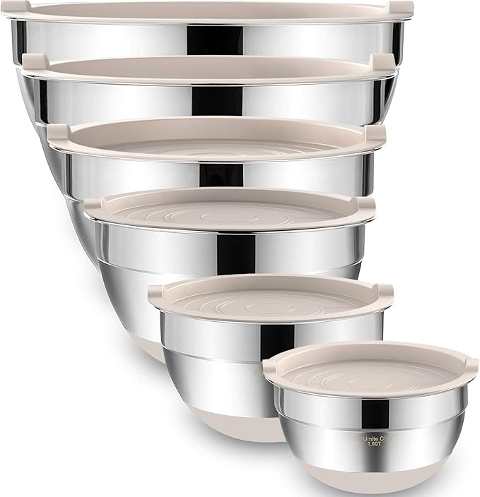 Umite Chef Mixing Bowls with Airtight Lids, 6 piece Stainless Steel Metal by UmiteChef