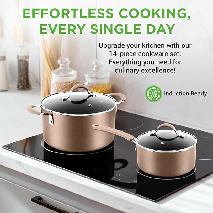 NutriChef 14-Piece Pots and Pans Set Non Stick – Induction Cookware Set - Image 2