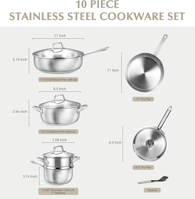 KOCH SYSTEME CS Stainless Steel Cookware Set 10 Piece, 18/10 Stainless Steel - Image 5