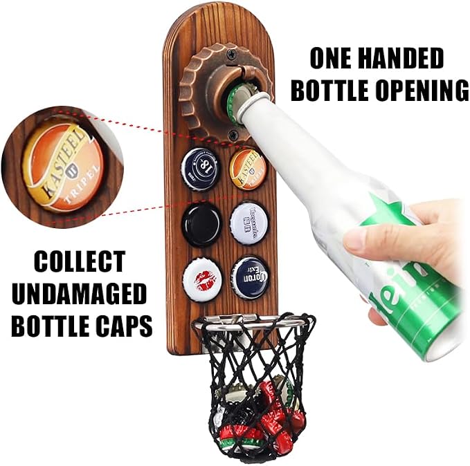 Magnetic Bottle Openers with Catcher, Wall Mounted Wooden Beer Bottle Opener - Image 2