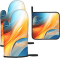 Burnt Orange Blue Abstract Fluid Oven Mitts and Pot Holders Sets of 3, Heat by Unknown