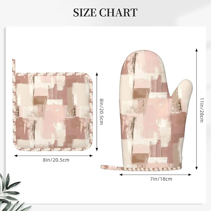 Oven Mitts and Pot Holders Set, Modern Art Dusty Pink Abstract Silicone Kitchen - Image 3
