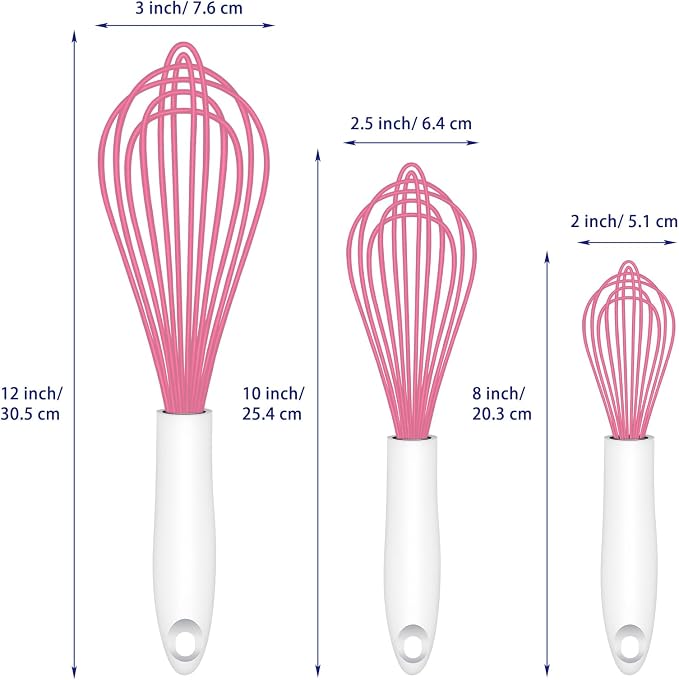 OYV Pink Silicone Whisk, Sealed Waterproof Design Set of 3, Professional - Image 6