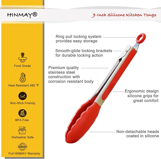 HINMAY Silicone Cooking Tongs 9-Inch Serving Tongs - Image 2