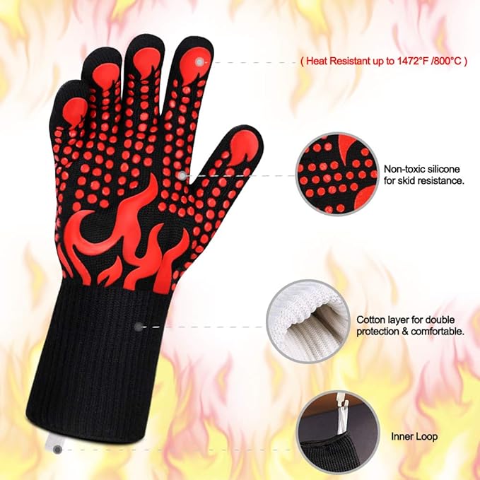 Comsmart BBQ Gloves, 1472 Degree F Heat Resistant Grilling Gloves Silicone - Image 4