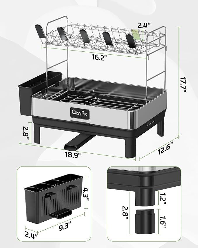 2 Tier Dish Drying Rack, Thicker Premium 304 Stainless Steel Dish Racks - Image 6