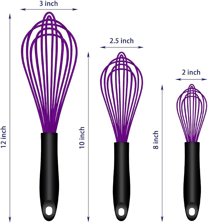 OYV Dishwasher Safe Purple Silicone Whisk, Sealed Waterproof Design Set of 3 - Image 6