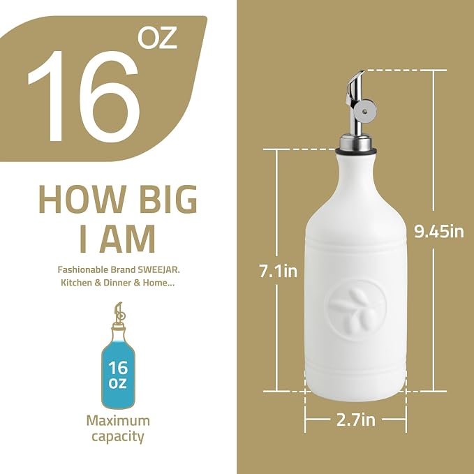 Sweejar 16 Oz Ceramic Olive Oil Dispenser Bottle, Oil Dispenser - Image 5