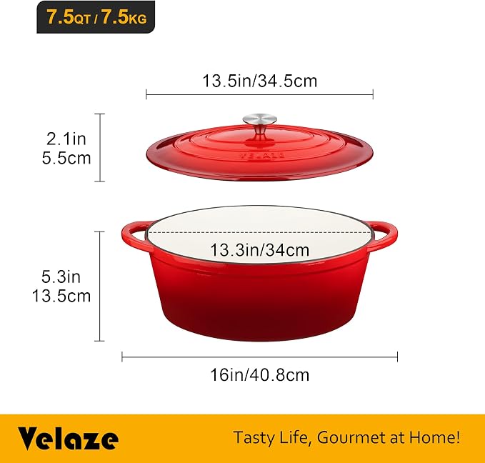 Velaze 7.5 QT Enameled Oval Dutch Oven Pot - Image 7