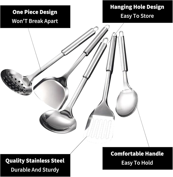 Stainless Steel Cooking Utensils Set, Wok Utensils Set Include Wok Ladle - Image 3