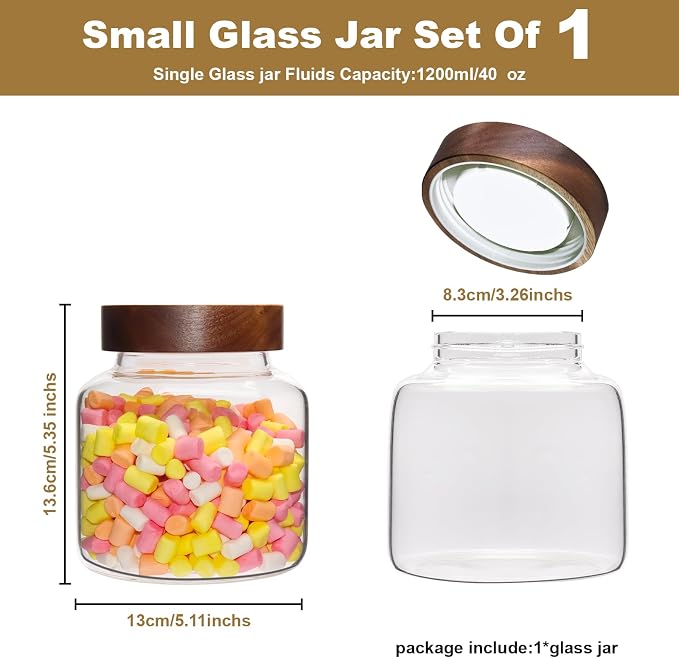 40 oz Glass Jars with Wooden Airtight Lid Herb Spice Canister Round Clear Glass - Image 2