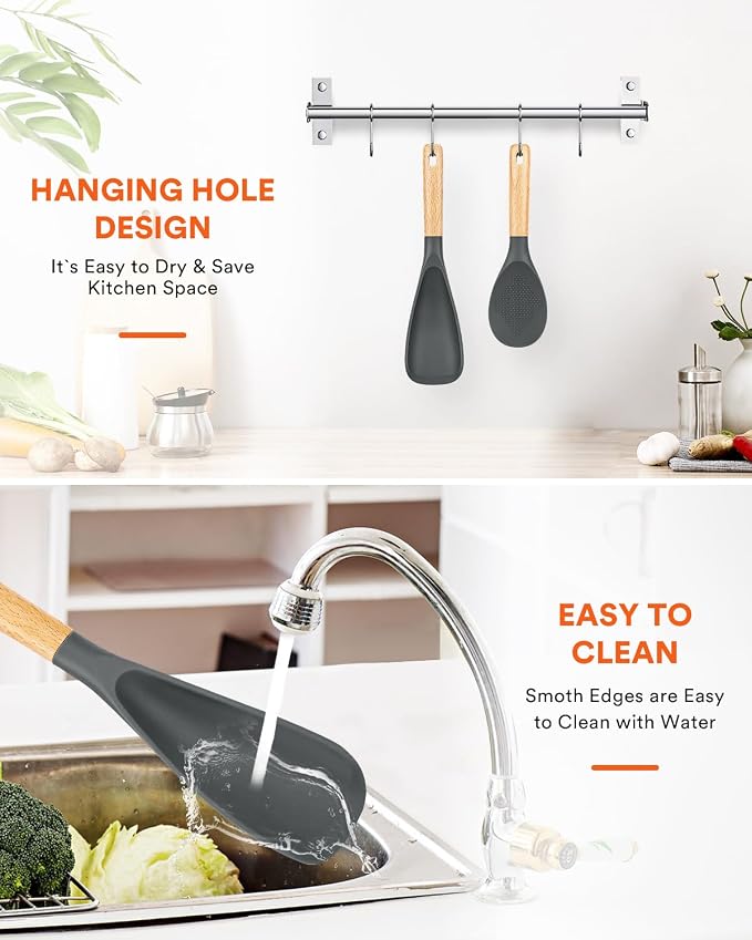 Cooking Spoon and Rice Scooper for Nonstick Cookwares, Wood Handle Spoon for - Image 6