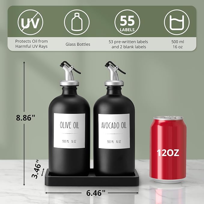 Olive Oil Dispenser Bottle for Kitchen, 16oz Glass Oil and Vinegar Cruet Set - Image 2