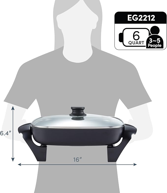 Elite Gourmet 12"x12"x2.15” Ceralast™ PFAS Free Ceramic Electric Skillet - Image 7