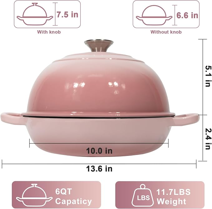 AHJ 6QT Dutch Oven For Bread Baking, Enameled Cast Iron Dutch Oven Pot - Image 2