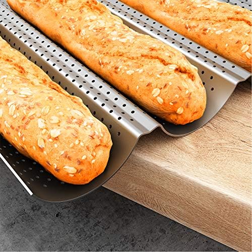Tiawudi 2 Pack Nonstick Perforated Baguette Pan 15" x 13" for French