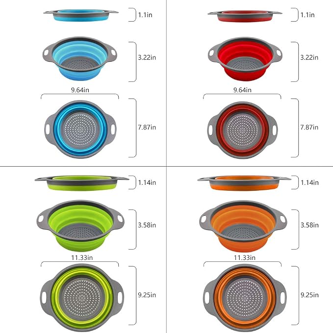 QiMH Collapsible Colander and Strainer Set of 4, Food-grade Sturdy Plastic Base - Image 2