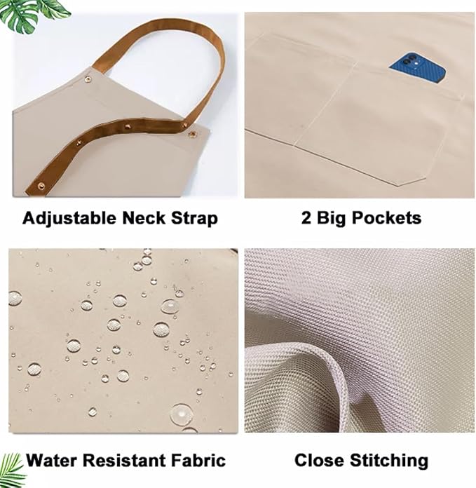 Kitchen Bib Apron with Pockets, Women Men Adjustable Neck Strap Water Resistant - Image 5