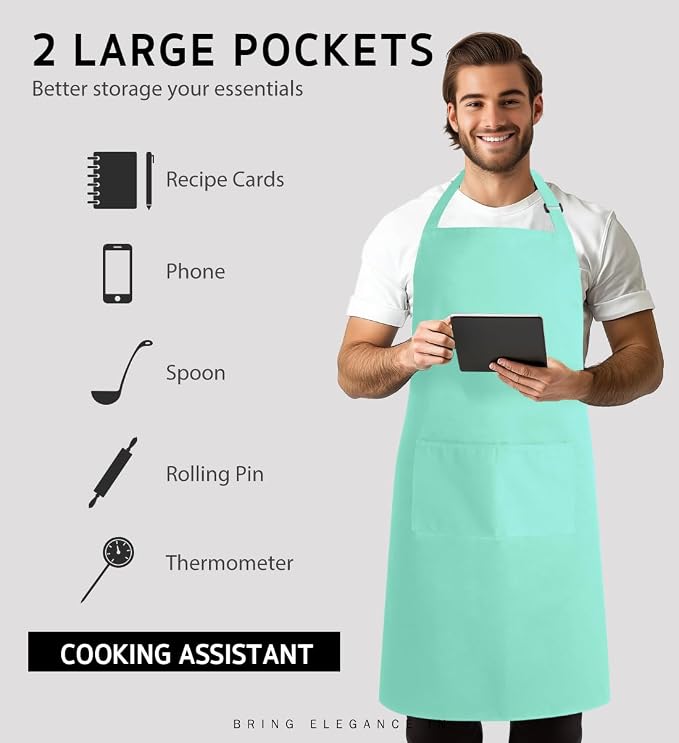 Syntus Apron for Men Women, Adjustable Cooking Kitchen Chef Aprons - Image 4