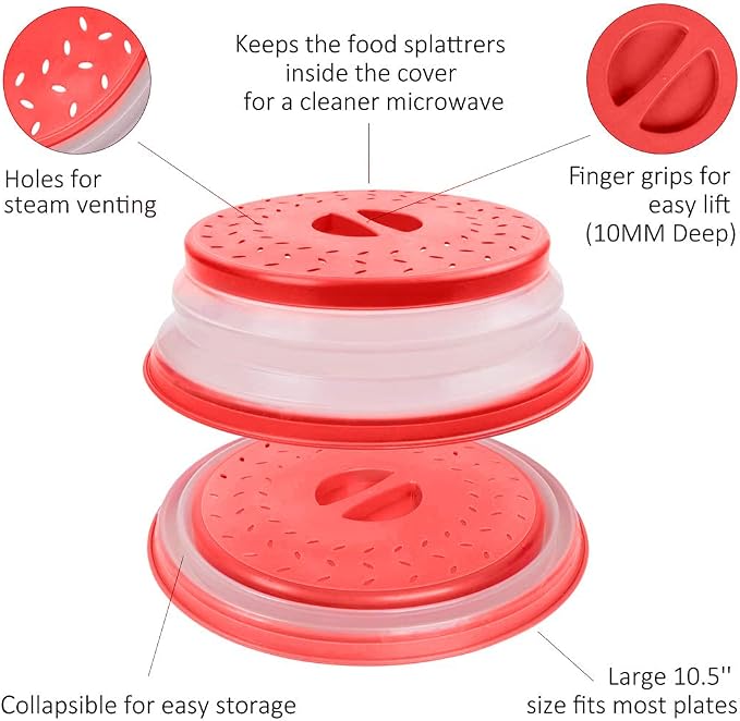Microwave Cover for Food, Collapsible Microwave Splatter Cove, Fruit Drainer - Image 6