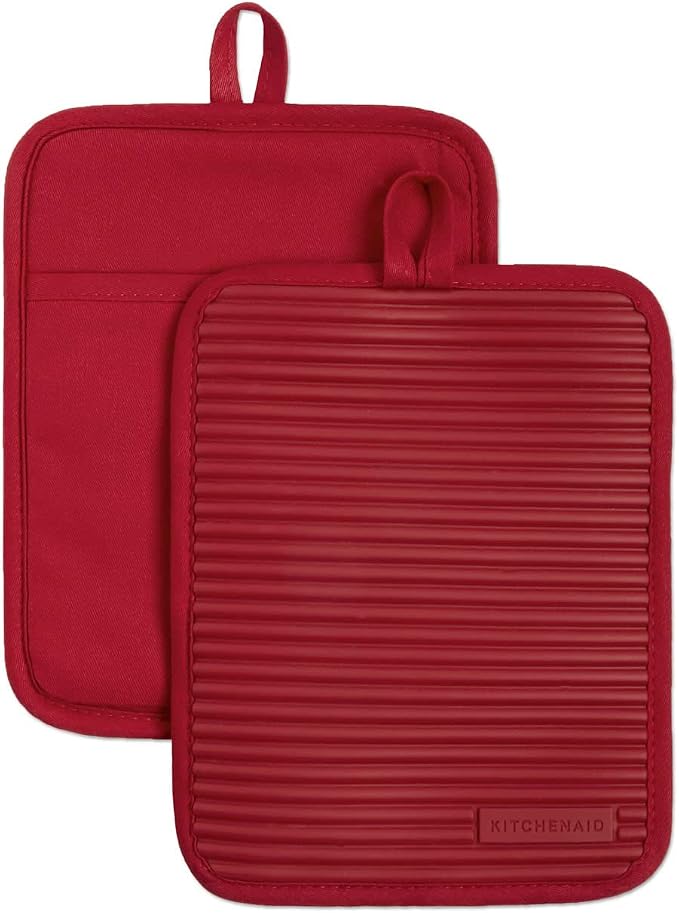KitchenAid Ribbed Soft Silicone Pot Holder 2-Pack Set, Passion Red by KitchenAid