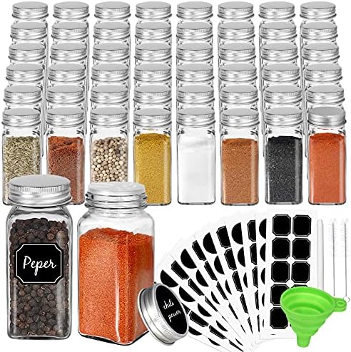 CycleMore 48 Pack 4oz Glass Spice Jars with Metal Caps and Shaker Lid