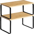 HOOBRO Cabinet Organizer Shelf, Expandable Kitchen Storage, Stackable Bamboo by HOOBRO
